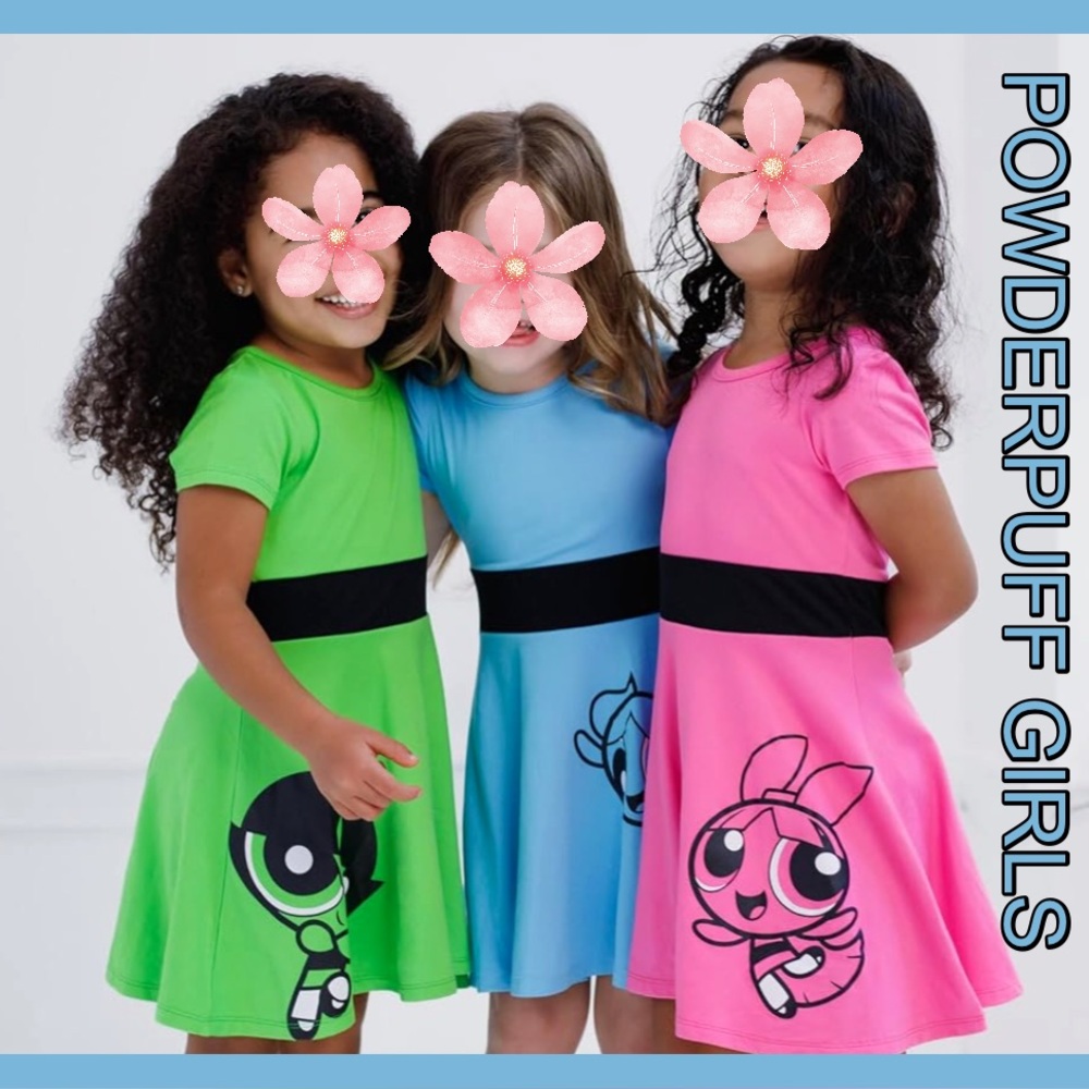 POWDER PUFF GIRLS BLUE SHORTSLEEVED TWIRL SKIRTED COSPLAY DRESS ~ Sz 3T